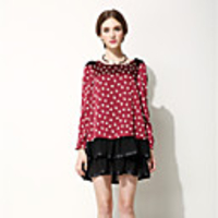 AOSIBAER Frauen-Herzen Chiffon bowknot Langarm-Doppelstock Kleid (Screen Color)