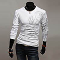 Aowofs Drachen-Shaped Pattern Rundhals Langarm-T-Shirt Slim-Weiß