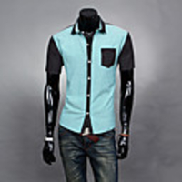 Aowofs Herren Polka Dots Short Sleeve Shirt 8817 blau