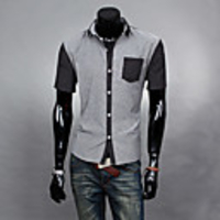 Aowofs Herren Polka Dots Short Sleeve Shirt 8817 grau