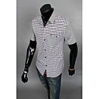 Aowofs Herren prüfen Kurzarmhemd 8812 Kaffee