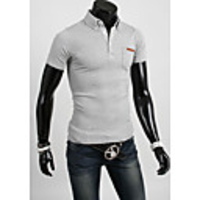 Aowofs Herren Revers Neck Korean Style Solid Color T-Shirt 7653 lichtgrau