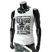 Aowofs Herren U Neck Letter-Muster Ärmelloses T-Shirt 8688 weiß