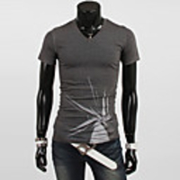 Aowofs Herren V Neck Solid Color Stickerei T-Shirt 7652 grau