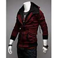 Aowofs Herrenmode British Style gefälschte Zwei-Stück-Kontrast Farbe: Ausgestattet Hoodied Mantel (rot)