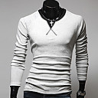 Aowofs HOT Männer Baumwoll Langarm-Korean Style Mode schlanke Pure Color Rundhals-T-Shirt (Licht Gary)