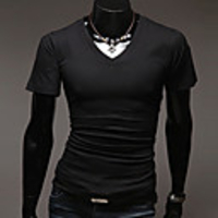 Aowofs HOT New Style Pure Color koreanischen Stil Kurzarm V-Ausschnitt T-Shirt (dunkelgrau)