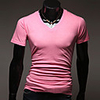 Aowofs HOT New Style Pure Color koreanischen Stil Kurzarm V-Ausschnitt T-Shirt (Pink)