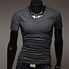 Aowofs HOT New Style Pure Color koreanischen Stil Kurzarm V-Ausschnitt T-Shirt (schwarz)