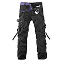 Aowofs lose große Yards Multi-Pocket-Waschen Männer Overalls aus reiner Baumwolle (Schwarz)