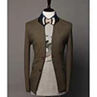 Aowofs Männer Kontrast Farbe Tailor Kragen Anzug Blazer 9032 khaki