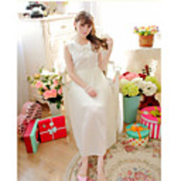 Aphrodite Frauen-Mode-Puppe Kragen Chiffon Perlen Falten Design-Splicing Sleevless Kleid (weiß)