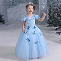 Aschenputtel Märchen Prinzessin Kleid Blumenmädchen Kleid Mädchen Film Cosplay A-Linie Urlaubskleid Halloween Weiß Gelb Blau Kleid Halloween Lightinthebox