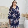 Übergrössen Damen A-Linie Kleid Knielanges Kleid Langarm Blumen Druck Sommer Freizeit Chiffon Schlank cm bis Zoll Groß und hoch