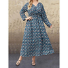 Übergrössen Damen A-Linie Kleid Maxikleid Langarm Blumen Druck Sommer Retro Chiffon Schlank cm bis Zoll Groß und hoch
