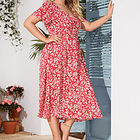 Übergrössen Damen A-Linie Kleid Midikleid Kurzarm Blumen Patchwork Sommer Freizeit Urlaubskleider Baumwolle Lose cm bis Zoll Groß und hoch