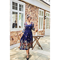 Übergrössen Damen A-Linie Kleid Midikleid Langarm Blumen Druck Frühling Sommer Freizeit Baumwolle entspannte Passform cm bis Zoll Groß und hoch