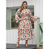 Übergrössen Damen A-Linie Kleid Midikleid Langarm Blumen Gerüscht Frühling Herbst Freizeit Baumwollmischung Lose cm bis Zoll Groß und hoch