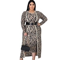 Übergrössen Damen A-Linie Kleid Midikleid Langarm Leopard Druck Herbst Winter Freizeit Baumwollmischung entspannte Passform cm bis Zoll Groß und hoch