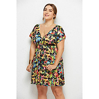 Übergrössen Damen A-Linie Kleid Minikleid Kurzarm Volltonfarbe Druck Sommer Freizeit Baumwollmischung entspannte Passform cm bis Zoll Groß und hoch