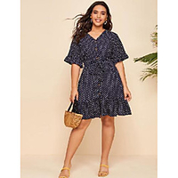 Übergrössen Damen A-Linie Kleid Minikleid Ärmellos Punkt mit Schnürung Frühling Sommer Freizeit Baumwollmischung Schlank cm bis Zoll Groß und hoch