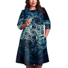 Übergrössen Damen Etuikleid Knielanges Kleid 3/4 Ärmel Blumen Druck Frühling Freizeit 95% Polyester 5% Elasthan überdimensional cm bis Zoll Groß und hoch