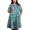 Übergrössen Damen Etuikleid Knielanges Kleid 3/4 Ärmel Blumen Druck Frühling Freizeit 95% Polyester 5% Elasthan überdimensional cm bis Zoll Groß und hoch
