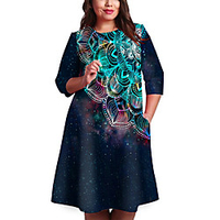Übergrössen Damen Etuikleid Knielanges Kleid 3/4 Ärmel Druck Druck Frühling Freizeit 95% Polyester 5% Elasthan überdimensional cm bis Zoll Groß und hoch