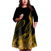 Übergrössen Damen Etuikleid Knielanges Kleid 3/4 Ärmel Druck Druck Frühling Freizeit 95% Polyester 5% Elasthan überdimensional cm bis Zoll Groß und hoch