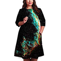 Übergrössen Damen Etuikleid Knielanges Kleid 3/4 Ärmel Druck Druck Frühling Freizeit 95% Polyester 5% Elasthan überdimensional cm bis Zoll Groß und hoch