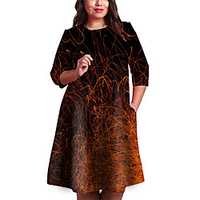 Übergrössen Damen Etuikleid Knielanges Kleid 3/4 Ärmel Druck Druck Frühling Freizeit 95% Polyester 5% Elasthan überdimensional cm bis Zoll Groß und hoch