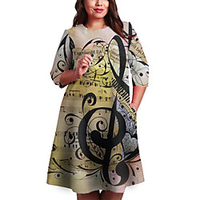 Übergrössen Damen Etuikleid Knielanges Kleid 3/4 Ärmel Druck Druck Frühling Freizeit 95% Polyester 5% Elasthan überdimensional cm bis Zoll Groß und hoch