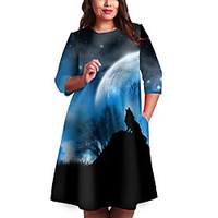 Übergrössen Damen Etuikleid Knielanges Kleid 3/4 Ärmel Druck Druck Frühling Freizeit 95% Polyester 5% Elasthan überdimensional cm bis Zoll Groß und hoch
