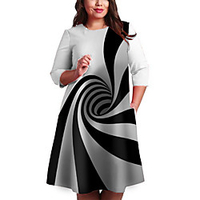 Übergrössen Damen Etuikleid Knielanges Kleid 3/4 Ärmel Druck Druck Frühling Freizeit 95% Polyester 5% Elasthan überdimensional cm bis Zoll Groß und hoch