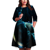 Übergrössen Damen Etuikleid Knielanges Kleid 3/4 Ärmel Druck Druck Frühling Freizeit 95% Polyester 5% Elasthan überdimensional cm bis Zoll Groß und hoch