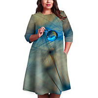 Übergrössen Damen Etuikleid Knielanges Kleid 3/4 Ärmel Druck Druck Frühling Freizeit 95% Polyester 5% Elasthan überdimensional cm bis Zoll Groß und hoch