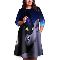 Übergrössen Damen Etuikleid Knielanges Kleid 3/4 Ärmel Druck Druck Frühling Freizeit 95% Polyester 5% Elasthan überdimensional cm bis Zoll Groß und hoch