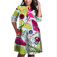 Übergrössen Damen Etuikleid Knielanges Kleid 3/4 Ärmel Druck Druck Frühling Freizeit Baumwollmischung überdimensional cm bis Zoll Groß und hoch