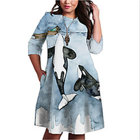 Übergrössen Damen Etuikleid Knielanges Kleid 3/4 Ärmel Druck Druck Frühling Freizeit Baumwollmischung überdimensional cm bis Zoll Groß und hoch