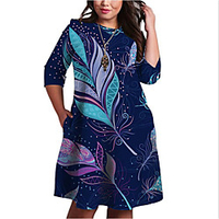 Übergrössen Damen Etuikleid Knielanges Kleid 3/4 Ärmel Druck Druck Frühling Freizeit Baumwollmischung überdimensional cm bis Zoll Groß und hoch