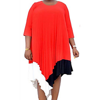 Übergrössen Damen Etuikleid Knielanges Kleid 3/4 Ärmel Einfarbig Gerüscht Frühling Sommer Freizeit Baumwollmischung Lose cm bis Zoll Groß und hoch