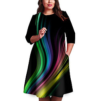 Übergrössen Damen Etuikleid Knielanges Kleid 3/4 Ärmel Farbverläufe Druck Frühling Freizeit 95% Polyester 5% Elasthan überdimensional cm bis Zoll Groß und hoch