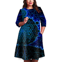 Übergrössen Damen Etuikleid Knielanges Kleid 3/4 Ärmel Geometrisch Druck Frühling Freizeit 95% Polyester 5% Elasthan überdimensional cm bis Zoll Groß und hoch