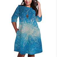 Übergrössen Damen Etuikleid Knielanges Kleid 3/4 Ärmel Geometrisch Druck Frühling Freizeit Baumwollmischung Regular cm bis Zoll Groß und hoch