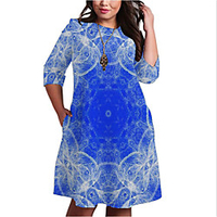 Übergrössen Damen Etuikleid Knielanges Kleid 3/4 Ärmel Geometrisch Druck Frühling Freizeit Baumwollmischung Regular cm bis Zoll Groß und hoch