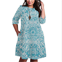 Übergrössen Damen Etuikleid Knielanges Kleid 3/4 Ärmel Geometrisch Druck Frühling Freizeit Baumwollmischung Regular cm bis Zoll Groß und hoch