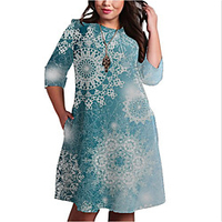 Übergrössen Damen Etuikleid Knielanges Kleid 3/4 Ärmel Geometrisch Druck Frühling Freizeit Baumwollmischung Regular cm bis Zoll Groß und hoch