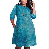 Übergrössen Damen Etuikleid Knielanges Kleid 3/4 Ärmel Geometrisch Druck Frühling Freizeit Baumwollmischung Regular cm bis Zoll Groß und hoch