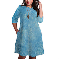 Übergrössen Damen Etuikleid Knielanges Kleid 3/4 Ärmel Geometrisch Druck Frühling Freizeit Baumwollmischung Regular cm bis Zoll Groß und hoch