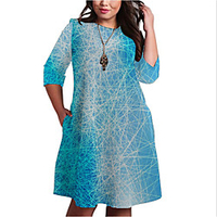 Übergrössen Damen Etuikleid Knielanges Kleid 3/4 Ärmel Geometrisch Druck Frühling Freizeit Baumwollmischung Regular cm bis Zoll Groß und hoch
